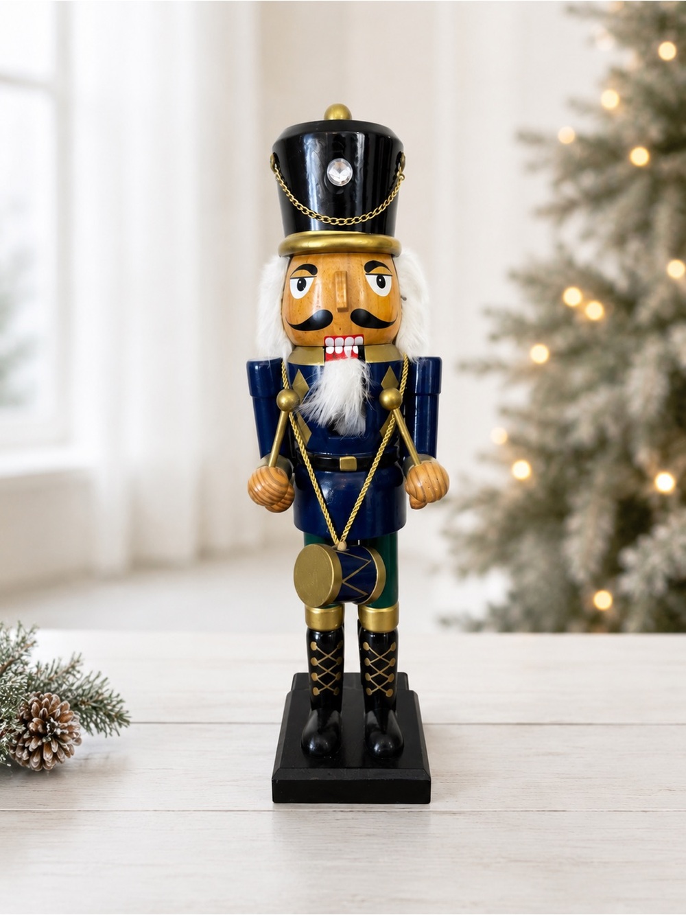 Nutcracker Blue Black Soldier Drummer Jeweled Christmas Festive Holiday Decor